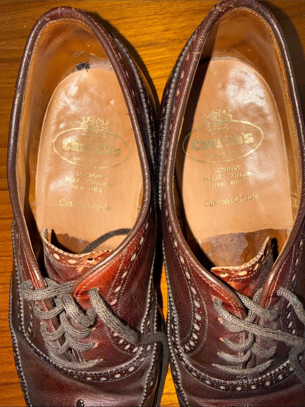 Church's Burgundy Burnished Leather Wingtip Oxfords